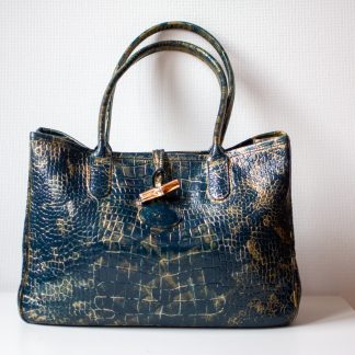 Sac Cabas Longchamp Roseau Upcyclé – Version Bleu et Or par AK
