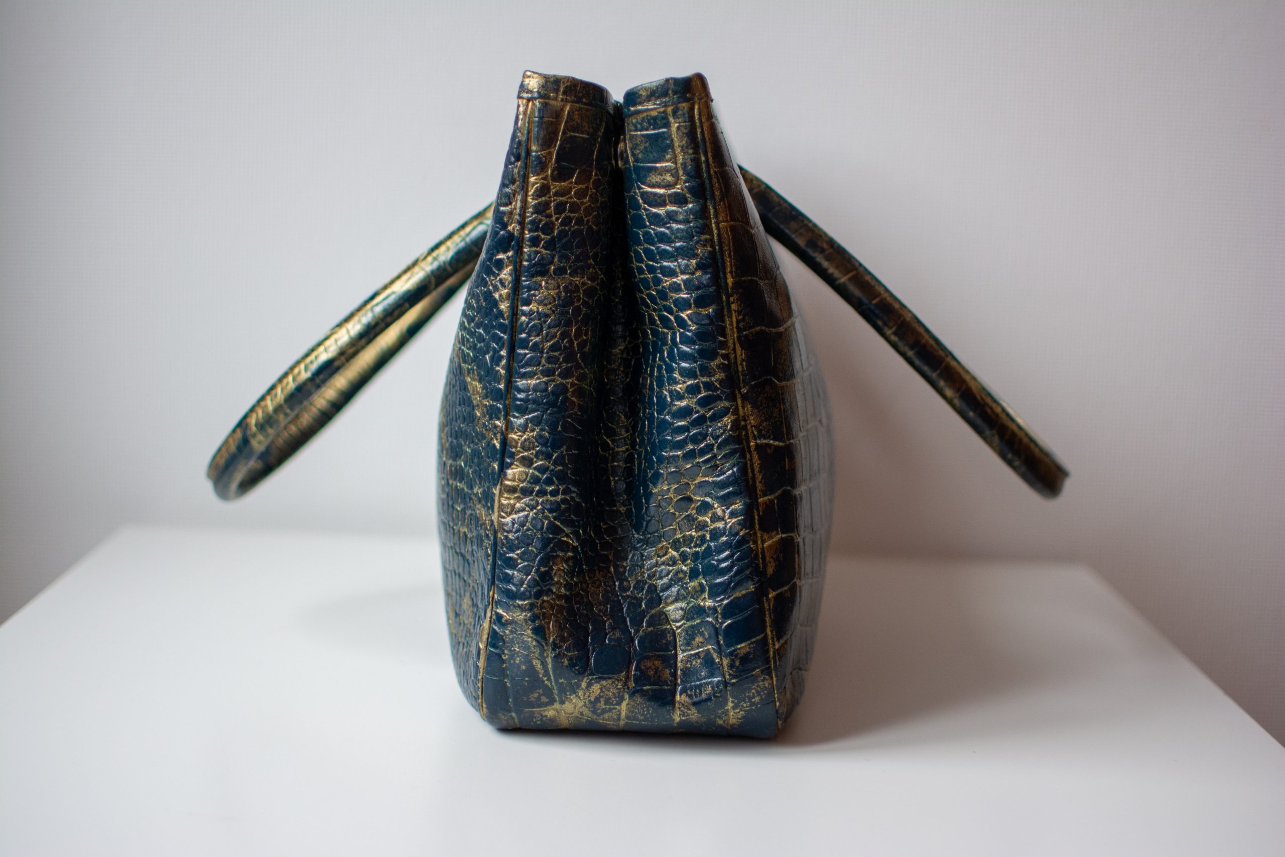 Sac Cabas Longchamp Roseau Upcyclé – Version Bleu et Or par AK – Image 2