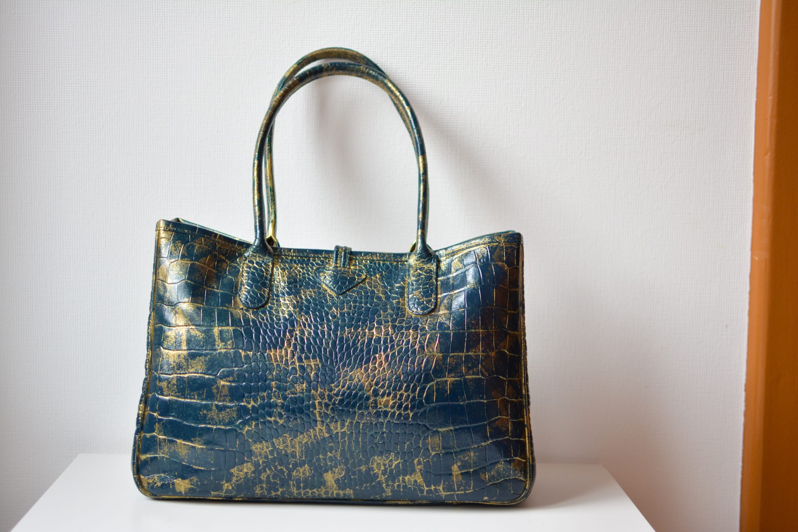 Sac Cabas Longchamp Roseau Upcyclé – Version Bleu et Or par AK – Image 3