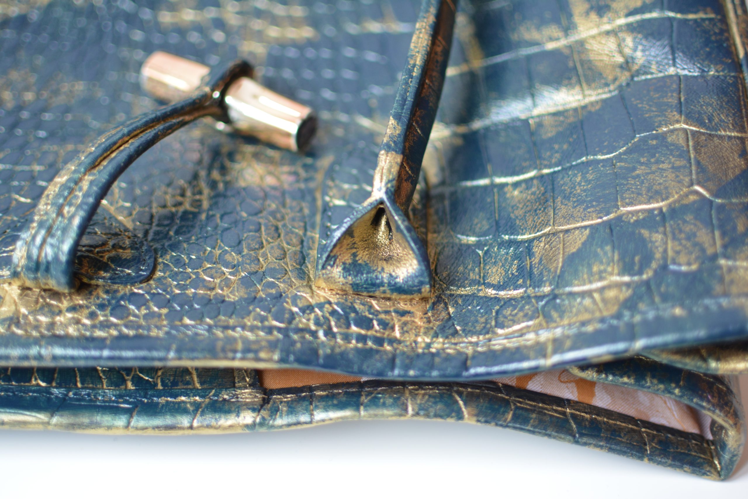 Sac Cabas Longchamp Roseau Upcyclé – Version Bleu et Or par AK – Image 7